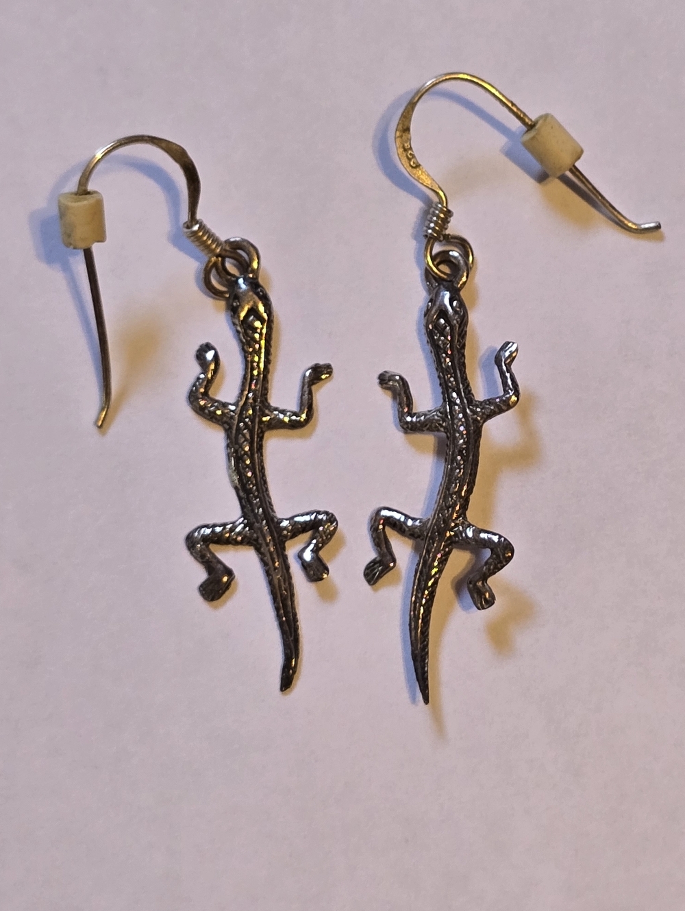 Lizard Dangle Earrings - Silver Tone Reptile Design